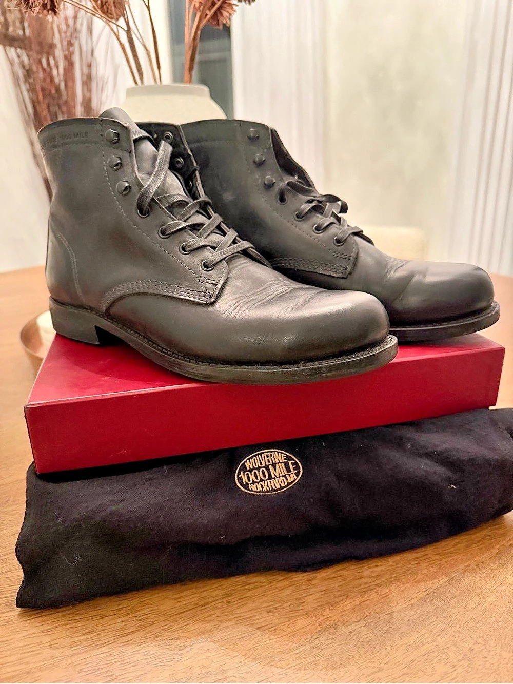 Wolverine 1000 Mile Plain-Toe Boots Black in Black size US 9.5
